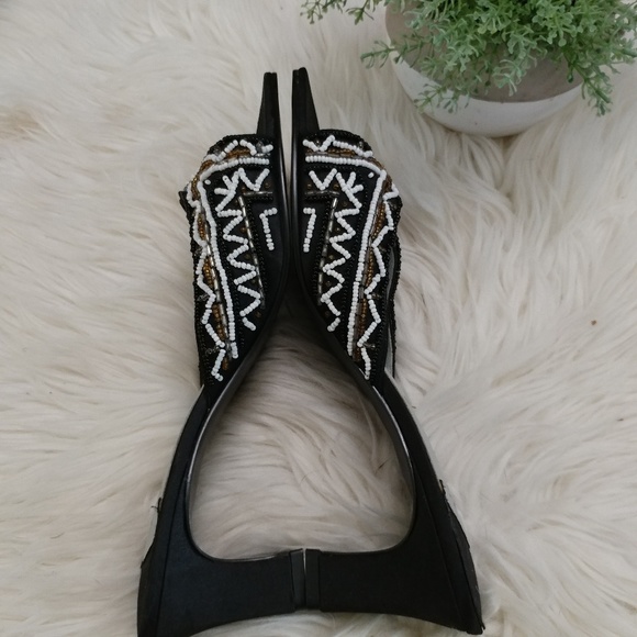 Vintage Beaded Heeled square toe Sandal Slide Heel Size 9 - Picture 2 of 6